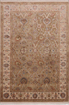 Indian Jaipur Yellow Rectangle 4x6 ft Wool and Raised Silk Carpet 146474
