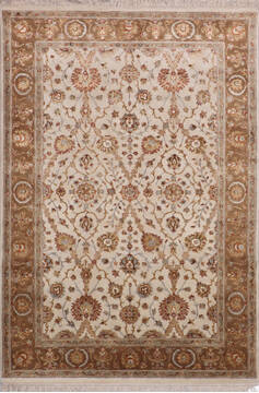 Indian Jaipur White Rectangle 4x6 ft Wool and Raised Silk Carpet 146477