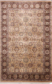 Indian Jaipur Yellow Rectangle 4x6 ft Silk Carpet 146479
