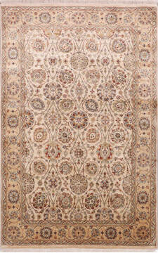 Indian Jaipur White Rectangle 4x6 ft Silk Carpet 146482