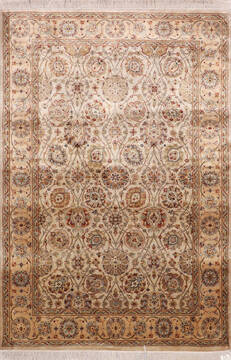Indian Jaipur White Rectangle 4x6 ft Silk Carpet 146483
