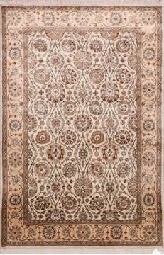 Indian Jaipur White Rectangle 4x6 ft Silk Carpet 146484
