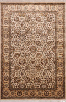 Indian Jaipur White Rectangle 4x6 ft Silk Carpet 146485