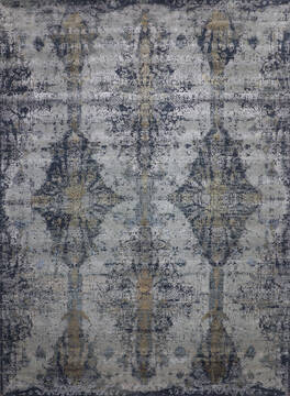 Indian Jaipur Grey Rectangle 10x14 ft Wool and Raised Silk Carpet 146494