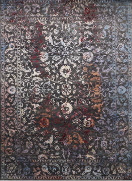 Indian Jaipur Grey Rectangle 10x14 ft Wool and Raised Silk Carpet 146499