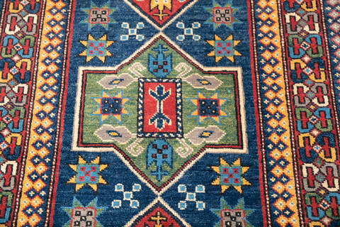 Kazak Blue Runner Hand Knotted 27 X 99 Area Rug 700-146531 Image 3