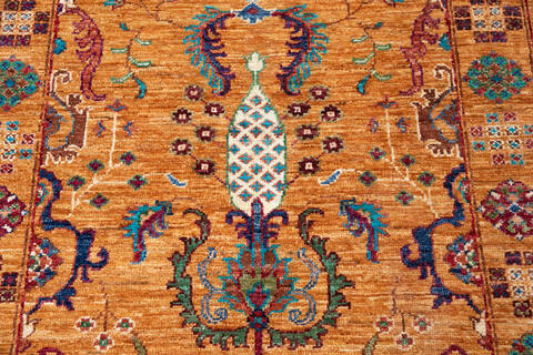 Chobi Yellow Runner Hand Knotted 210 X 102 Area Rug 700-146543 Image 3