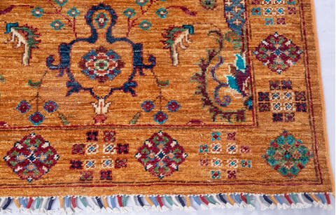 Chobi Yellow Runner Hand Knotted 210 X 102 Area Rug 700-146543 Image 4