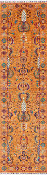Chobi Yellow Runner Hand Knotted 2'10" X 10'2"  Area Rug 700-146543