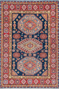 Afghan Kazak Blue Rectangle 4x6 ft Wool Carpet 146569