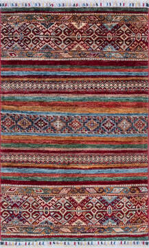 Afghan Chobi Multicolor Rectangle 2x4 ft Wool Carpet 146572
