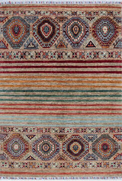 Afghan Chobi Multicolor Rectangle 4x6 ft Wool Carpet 146576
