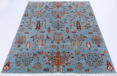 Chobi Blue Hand Knotted 510 X 81 Area Rug 700-146579 Image 1