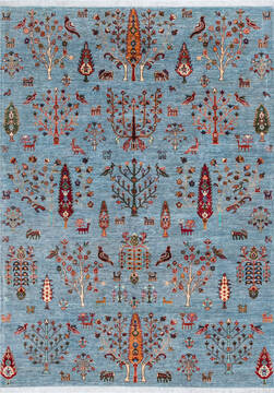 Afghan Chobi Blue Rectangle 5x8 ft Wool Carpet 146579