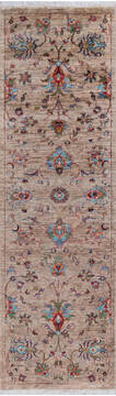 Afghan Chobi Beige Runner 6 to 9 ft Wool Carpet 146584