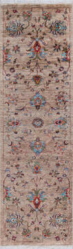 Afghan Chobi Beige Runner 6 to 9 ft Wool Carpet 146585