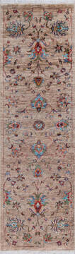 Chobi Beige Runner Hand Knotted 2'5" X 8'0"  Area Rug 700-146585