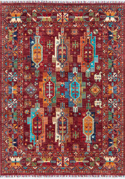 Chobi Red Hand Knotted 5'0" X 6'10"  Area Rug 700-146648