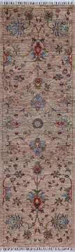 Chobi Brown Runner Hand Knotted 2'6" X 8'0"  Area Rug 700-146653