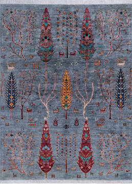 Afghan Chobi Grey Rectangle 5x8 ft Wool Carpet 146662
