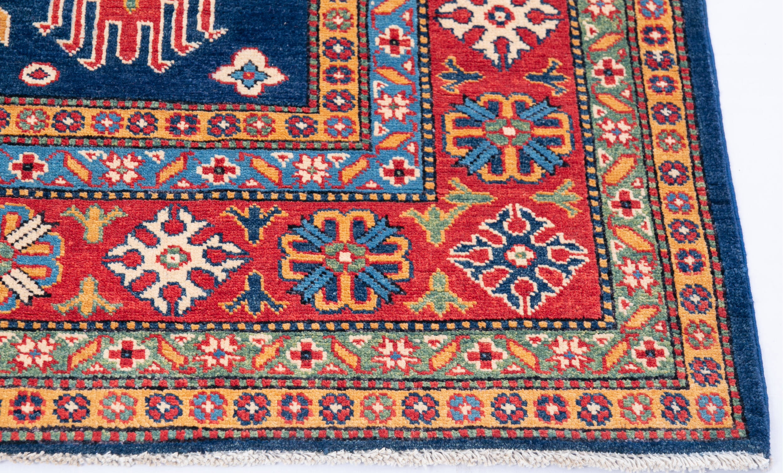Afghan Kazak Blue Rectangle 7x10 ft Wool Carpet 146666 | SKU