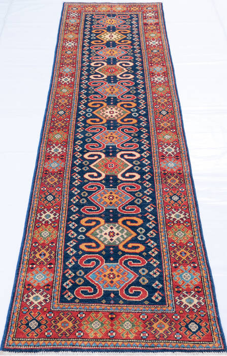 Kazak Blue Runner Hand Knotted 27 X 97 Area Rug 700-146667 Image 1