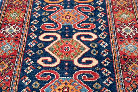 Kazak Blue Runner Hand Knotted 27 X 97 Area Rug 700-146667 Image 3