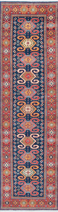 Kazak Blue Runner Hand Knotted 27 X 97 Area Rug 700-146667 Image 0