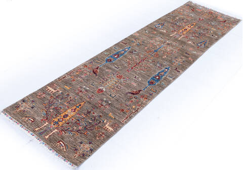 Chobi Brown Runner Hand Knotted 27 X 99 Area Rug 700-146669 Image 2