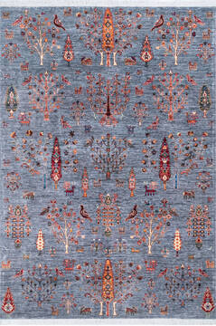 Afghan Chobi Grey Rectangle 5x8 ft Wool Carpet 146670