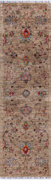 Afghan Chobi Brown Runner 6 to 9 ft Wool Carpet 146678