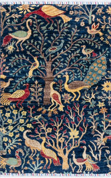 Chobi Blue Hand Knotted 3'3" X 5'0"  Area Rug 700-146685