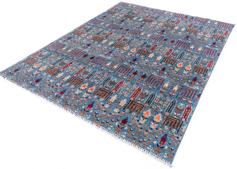 Chobi Blue Hand Knotted 81 X 99 Area Rug 700-146687 Image 2