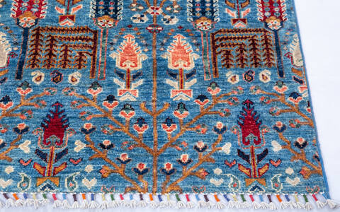 Chobi Blue Hand Knotted 81 X 99 Area Rug 700-146687 Image 4