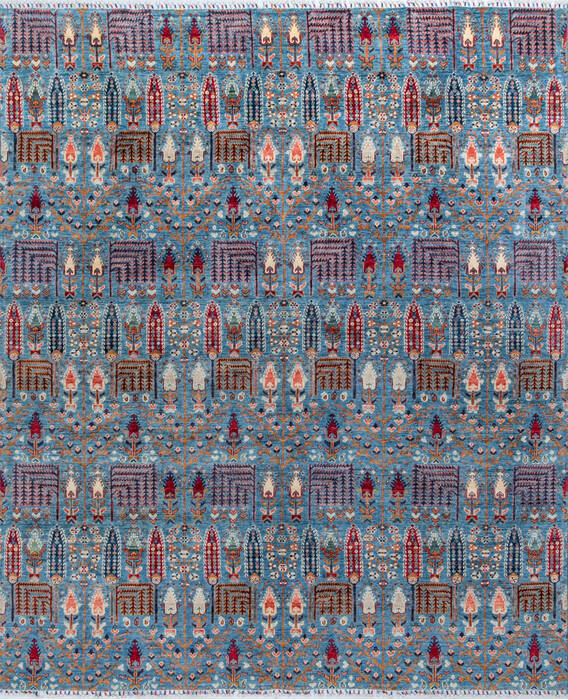 Chobi Blue Hand Knotted 81 X 99 Area Rug 700-146687 Image 0