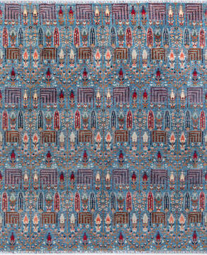 Chobi Blue Hand Knotted 8'1" X 9'9"  Area Rug 700-146687