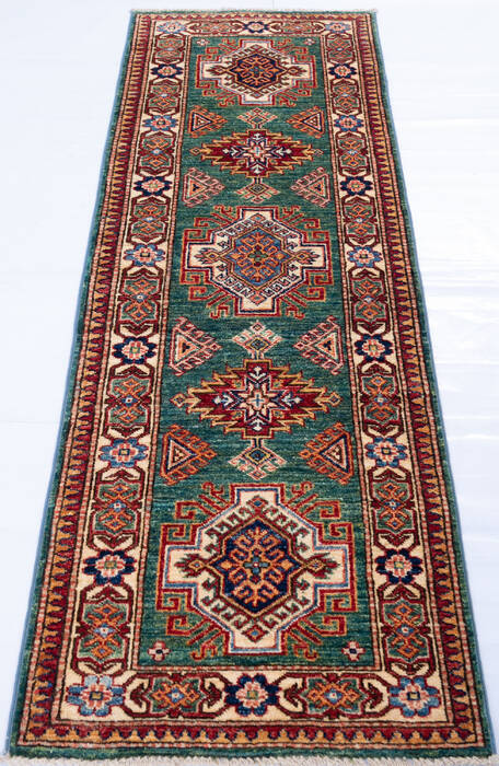 Kazak Green Runner Hand Knotted 22 X 62 Area Rug 700-146689 Image 1