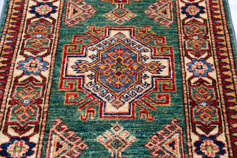Kazak Green Runner Hand Knotted 22 X 62 Area Rug 700-146689 Image 3