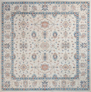 Afghan Chobi White Square 9 ft and Larger Wool Carpet 146692