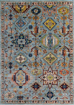 Afghan Chobi Blue Rectangle 5x8 ft Wool Carpet 146694