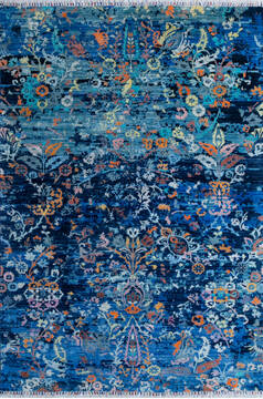 Afghan Chobi Blue Rectangle 6x9 ft Wool and Silk Carpet 146696