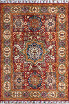 Afghan Chobi Red Rectangle 4x6 ft Wool Carpet 146699