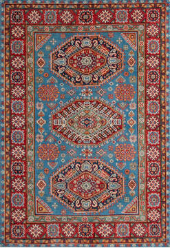 Afghan Kazak Grey Rectangle 4x6 ft Wool Carpet 146700