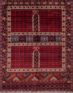 Khan Mohammadi Red Hand Knotted 5'3" X 6'7"  Area Rug 700-146714