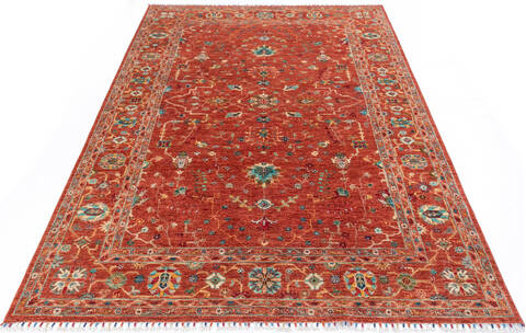 Chobi Orange Hand Knotted 71 X 99 Area Rug 700-146721 Image 1
