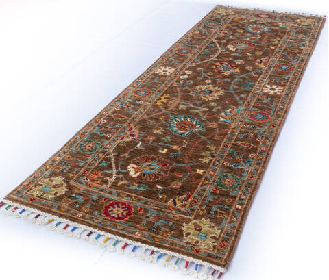 Chobi Brown Runner Hand Knotted 26 X 70 Area Rug 700-146722 Image 2