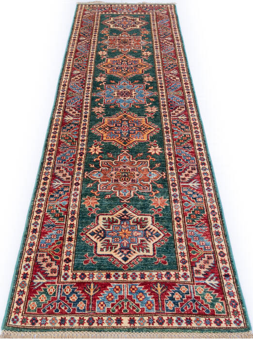 Kazak Green Runner Hand Knotted 28 X 90 Area Rug 700-146723 Image 1