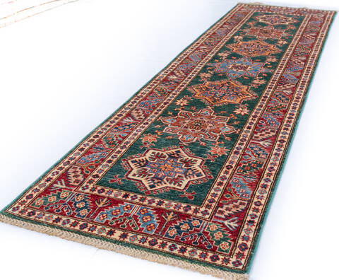Kazak Green Runner Hand Knotted 28 X 90 Area Rug 700-146723 Image 2