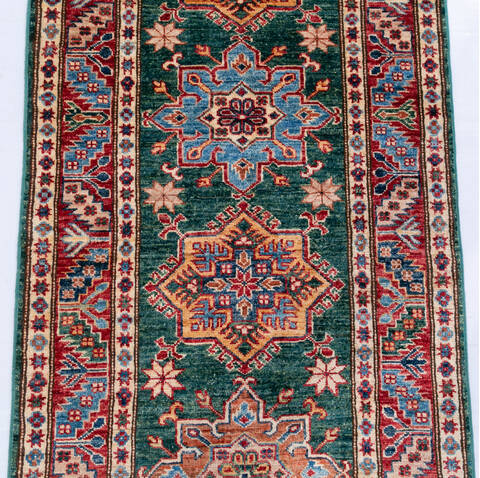Kazak Green Runner Hand Knotted 28 X 90 Area Rug 700-146723 Image 3