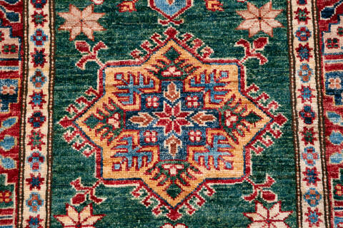 Kazak Green Runner Hand Knotted 28 X 90 Area Rug 700-146723 Image 4